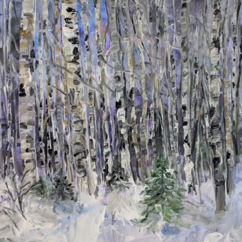 Painting titled "Winter Forest" by Sylvie Carter, Original Artwork, Acrylic