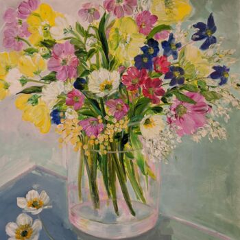 Schilderij getiteld "Mixed Wild Flowers…" door Sylvie Carter, Origineel Kunstwerk, Acryl