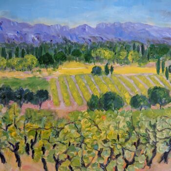 Painting titled "Vineyard Landscape" by Sylvie Carter, Original Artwork, Acrylic