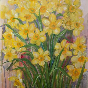 Malarstwo zatytułowany „daffodils” autorstwa Sylvie Carter, Oryginalna praca, Akryl