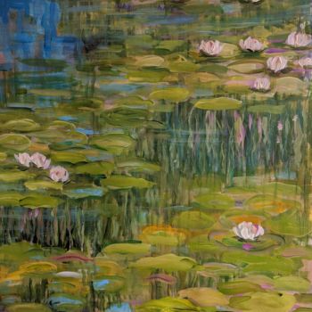 Painting titled "Lily Pond" by Sylvie Carter, Original Artwork, Acrylic