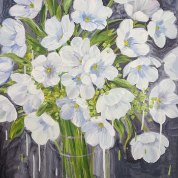 Картина под названием "White Tulips in a V…" - Sylvie Carter, Подлинное произведение искусства, Акрил