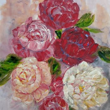 Peinture intitulée "Red and Pink Roses" par Sylvie Carter, Œuvre d'art originale, Acrylique