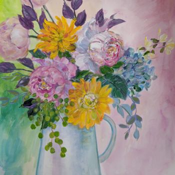 Painting titled "Pastel Bouquet in a…" by Sylvie Carter, Original Artwork, Acrylic