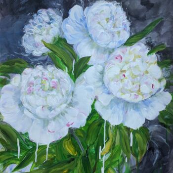 Malarstwo zatytułowany „White Garden Roses” autorstwa Sylvie Carter, Oryginalna praca, Akryl