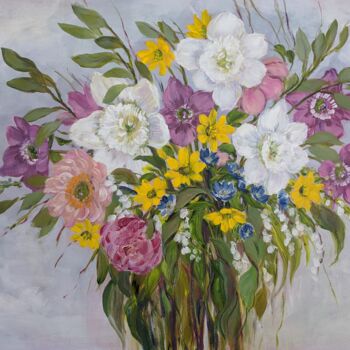 Painting titled "Romantic Bouquet" by Sylvie Carter, Original Artwork, Acrylic