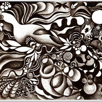 Dessin intitulée "Au son de mon âme" par Sylvie Chauvin, Œuvre d'art originale, Crayon