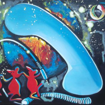 绘画 标题为“Téléphone ... bleu” 由Sylvie Chauvin, 原创艺术品, 油