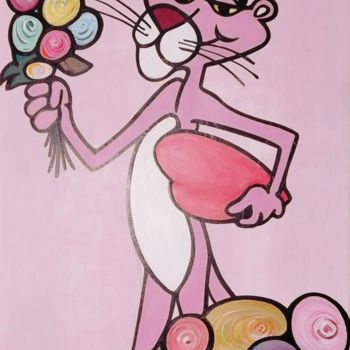 Peinture intitulée "Pink panther" par Sylvie Chauvin, Œuvre d'art originale, Huile