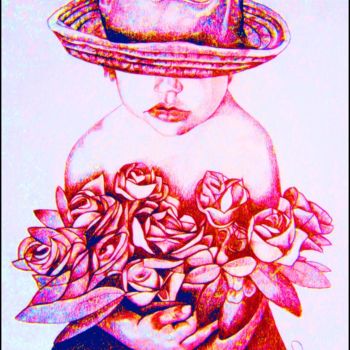 Drawing titled "Rose" by Sylvie Chauvin, Original Artwork, Pencil