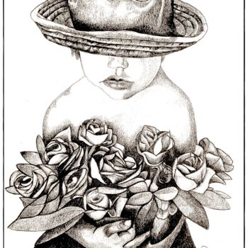 Dessin intitulée "Roses" par Sylvie Chauvin, Œuvre d'art originale, Crayon