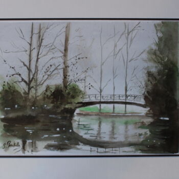 Painting titled "pont au dessus d'un…" by Sylvie Delhors Penkalla, Original Artwork, Watercolor