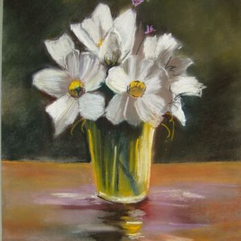 Painting titled "pastel-fleurs-blanc…" by Sylvie Delhors Penkalla, Original Artwork, Pastel