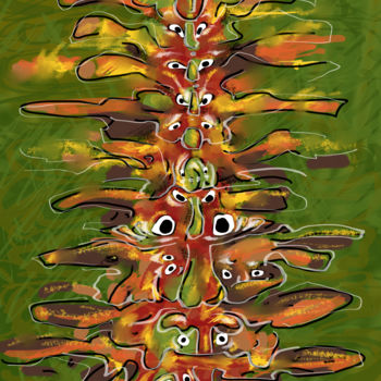 Цифровое искусство под названием "Totem endiablé" - Sylvie Dessert (Syl), Подлинное произведение искусства, Цифровая живопись