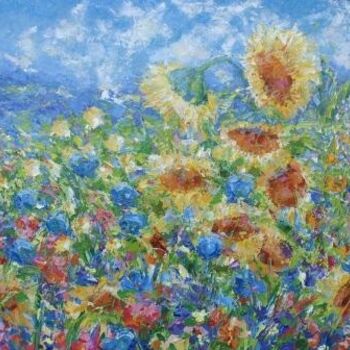 Painting titled "Sunflower impression" by Sylvie Gagnon, Original Artwork, Oil