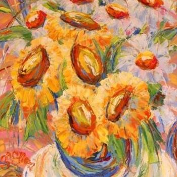 Painting titled "Happy flowers" by Sylvie Gagnon, Original Artwork, Oil