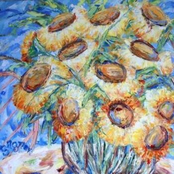 Painting titled "Weekend tournesols" by Sylvie Gagnon, Original Artwork, Oil
