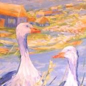 Pittura intitolato "Invasion à l'oie" da Sylvie Gagnon, Opera d'arte originale, Olio