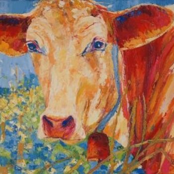 Peinture intitulée "Jolie, la vache clo…" par Sylvie Gagnon, Œuvre d'art originale