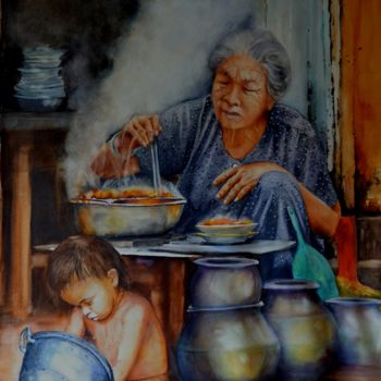 Malerei mit dem Titel "meal-time.jpg" von Sylvie Griselle, Original-Kunstwerk