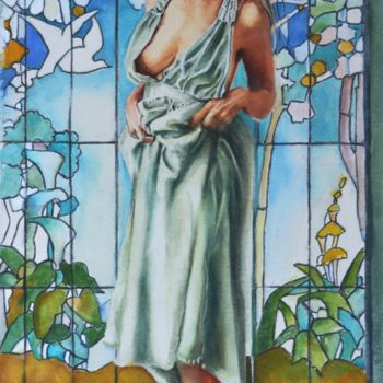 Painting titled "En Art nouveau" by Sylvie Griselle, Original Artwork, Watercolor