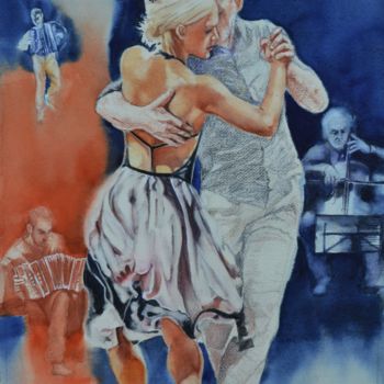 Pintura intitulada "ça swing!" por Sylvie Griselle, Obras de arte originais, Aquarela