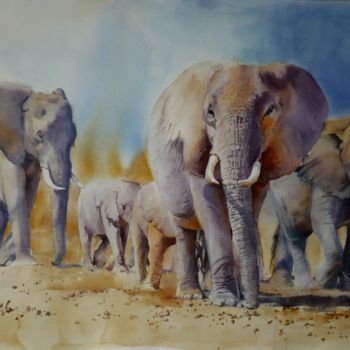 Pittura intitolato "les-elephants.jpg" da Sylvie Griselle, Opera d'arte originale