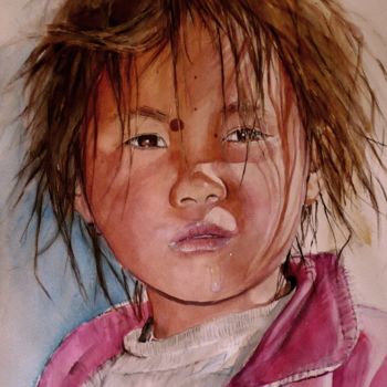 Pintura titulada "la-petite-tibetaine…" por Sylvie Griselle, Obra de arte original
