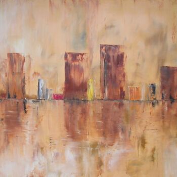 Malarstwo zatytułowany „city” autorstwa Sylvie Guyomar (Sylvie G), Oryginalna praca, Olej Zamontowany na Drewniana rama noszy