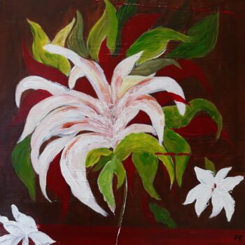 Malarstwo zatytułowany „Floral” autorstwa Sylvie Guyomar (Sylvie G), Oryginalna praca, Olej Zamontowany na Drewniana rama no…