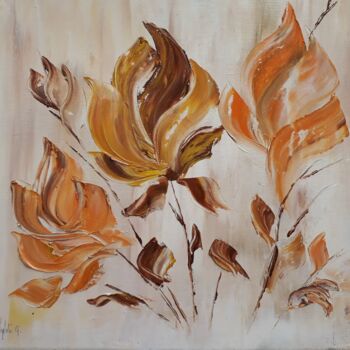 Painting titled "Caramel" by Sylvie Guyomar (Sylvie G), Original Artwork, Oil Mounted on Wood Stretcher frame