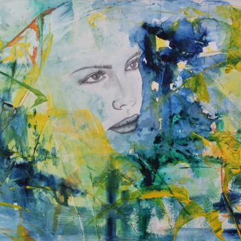 Painting titled "dans le bleu" by Sylvie Hecquet, Original Artwork, Acrylic