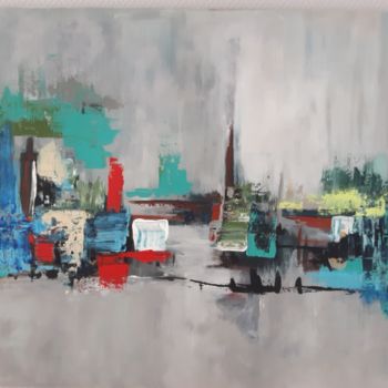 Painting titled "Le village" by Sylvie Hermann, Original Artwork, Acrylic