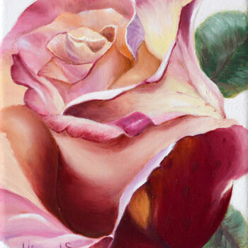 Peinture intitulée "Rose tachetée" par Sylvie Hiernard, Œuvre d'art originale, Huile Monté sur Châssis en bois