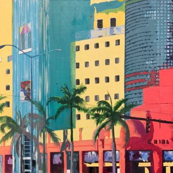 「Miami Street」というタイトルの絵画 Sylvie Jolivetによって, オリジナルのアートワーク, オイル