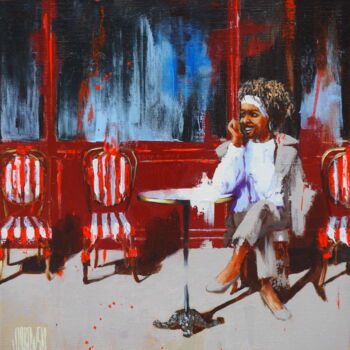 Peinture intitulée "Le café de l'Opéra" par Sylvie Julkowski-Egard, Œuvre d'art originale, Huile Monté sur Châssis en bois