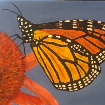 Painting titled "Papillon fascinant" by Sylvie Kablan, Original Artwork, Acrylic Mounted on Cardboard
