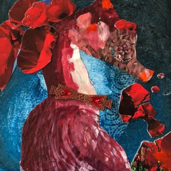 Collages titulada "hippocampe" por Sylvie Lamande, Obra de arte original, Collages Montado en Cartulina