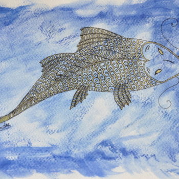 Tekening getiteld "poisson d'or" door Sylvie Léandre, Origineel Kunstwerk
