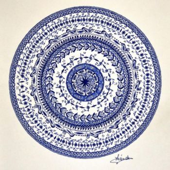 Drawing titled "mandala" by Sylvie Léandre, Original Artwork, Ink