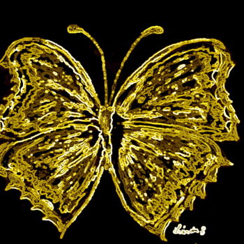 Arts numériques intitulée "papillon ,d'or" par Sylvie Léandre, Œuvre d'art originale