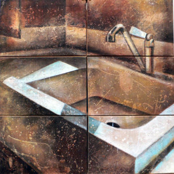 Malerei mit dem Titel "Point d'eau." von Sylvie Lesgourgues, Original-Kunstwerk, Acryl