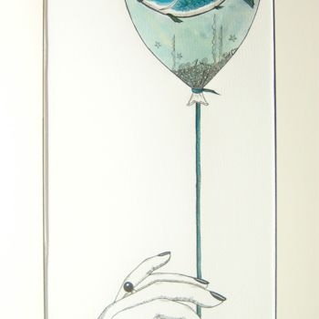 Dessin intitulée ""La légèreté d'une…" par Sylvie Lohmann, Œuvre d'art originale, Encre Monté sur Carton