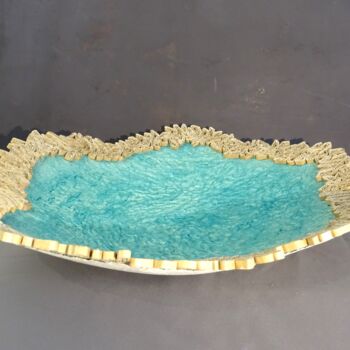 Sculpture intitulée "Coupe dentelle bleu…" par Sylvie Loudieres, Œuvre d'art originale, Collages