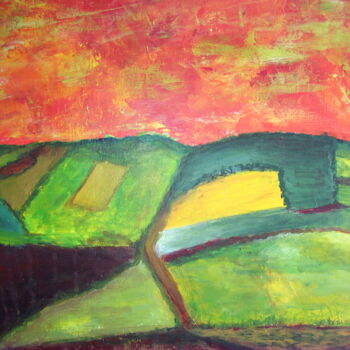 Schilderij getiteld "Paysage ciel rouge" door Sylvie Lucas, Origineel Kunstwerk, Acryl