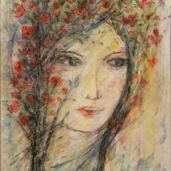 Картина под названием "fée des bois" - Sylvie Ollivier, Подлинное произведение искусства, Акварель