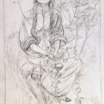 Drawing titled "hommage a mucha" by Sylvie Ollivier, Original Artwork, Graphite