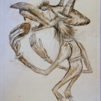 Drawing titled "rat démon" by Sylvie Ollivier, Original Artwork, Ink
