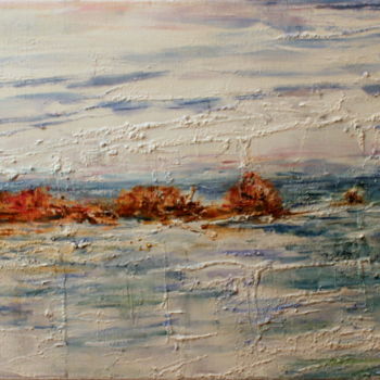 Painting titled "mer et rochers" by Sylvie Ollivier, Original Artwork, Oil