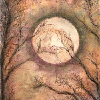 Drawing titled "clair de lune" by Sylvie Ollivier, Original Artwork, Pastel
